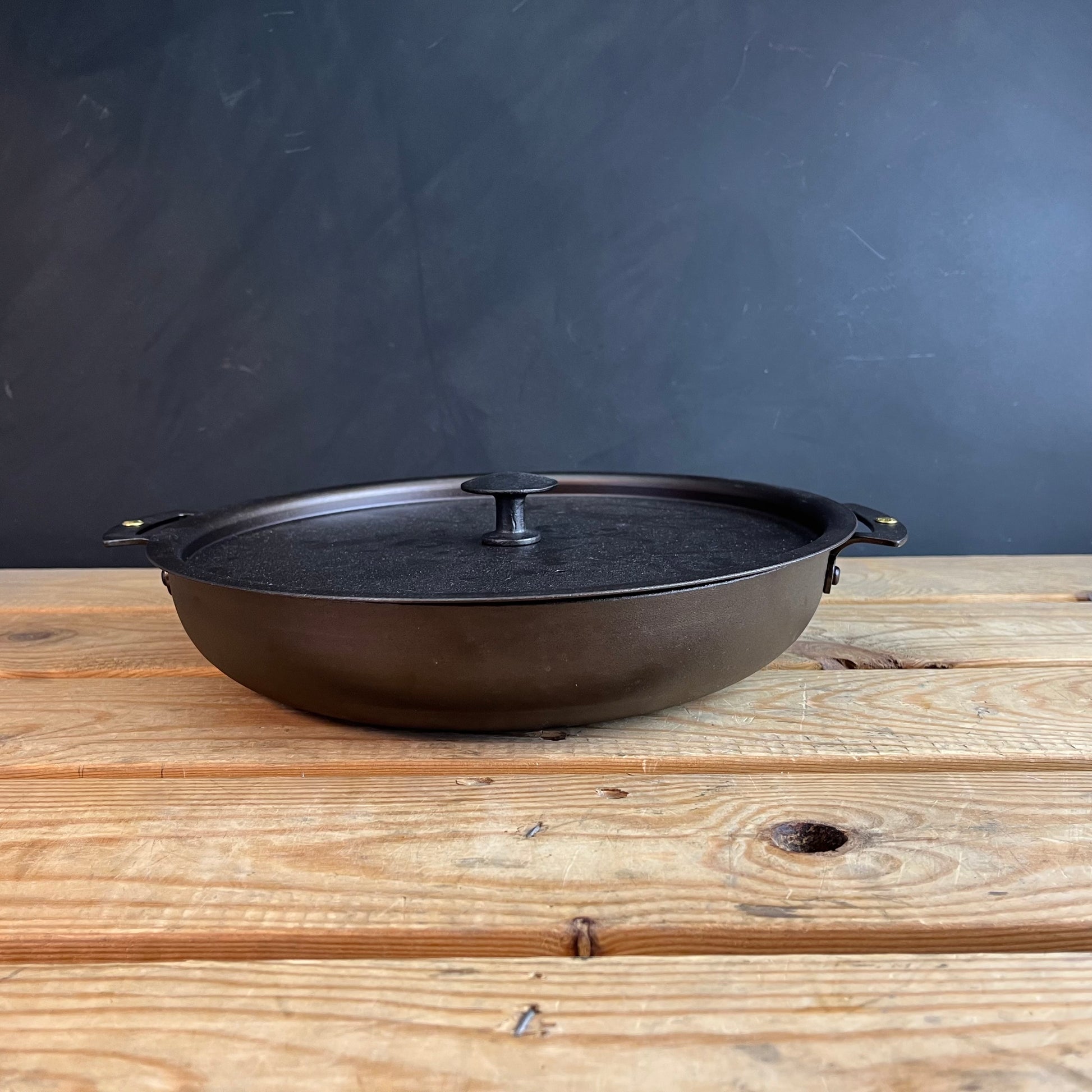 Netherton Foundry 11" (28cm) Chef's Prospector Casserole; spun iron, double handled, oven safe, with Lid