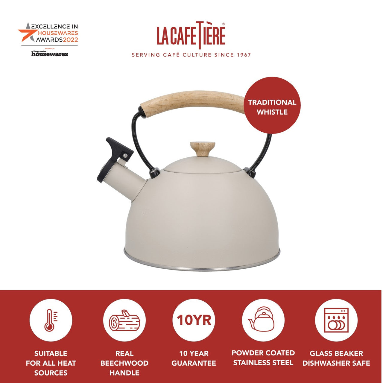 La Cafetiere Whistling Kettle, 1.6L, Latte