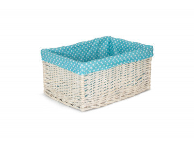 5060248644423 Extra Large White Wash Storage Basket With Blue Spotty Lining ST002B/4 Brambles Cookshop 1