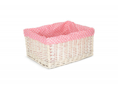 5060248644478 Extra Large White Wash Storage Basket With Pink Spotty Lining ST002P/4 Brambles Cookshop 1