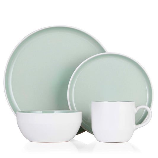 5056032990524 Babary & Oak Oslo 16 Piece Dinnerware Set Green and White BO867004GRN