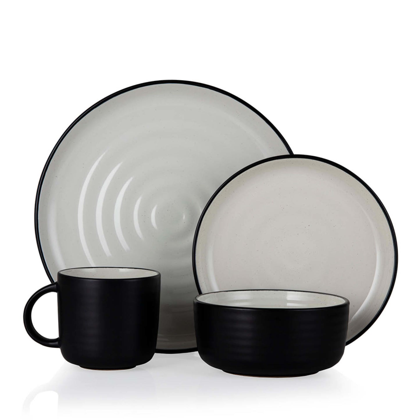 5056032990586 Babary & Oak Cascade 16pce Dinnerware Set Black and Cream BO867006BLK