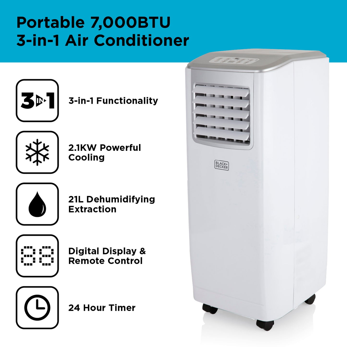 5056032959699 Black & Decker Portable 7000 BTU 3-in-1 Air Conditioner White BXAC40005GB Brambles Cookshop 2