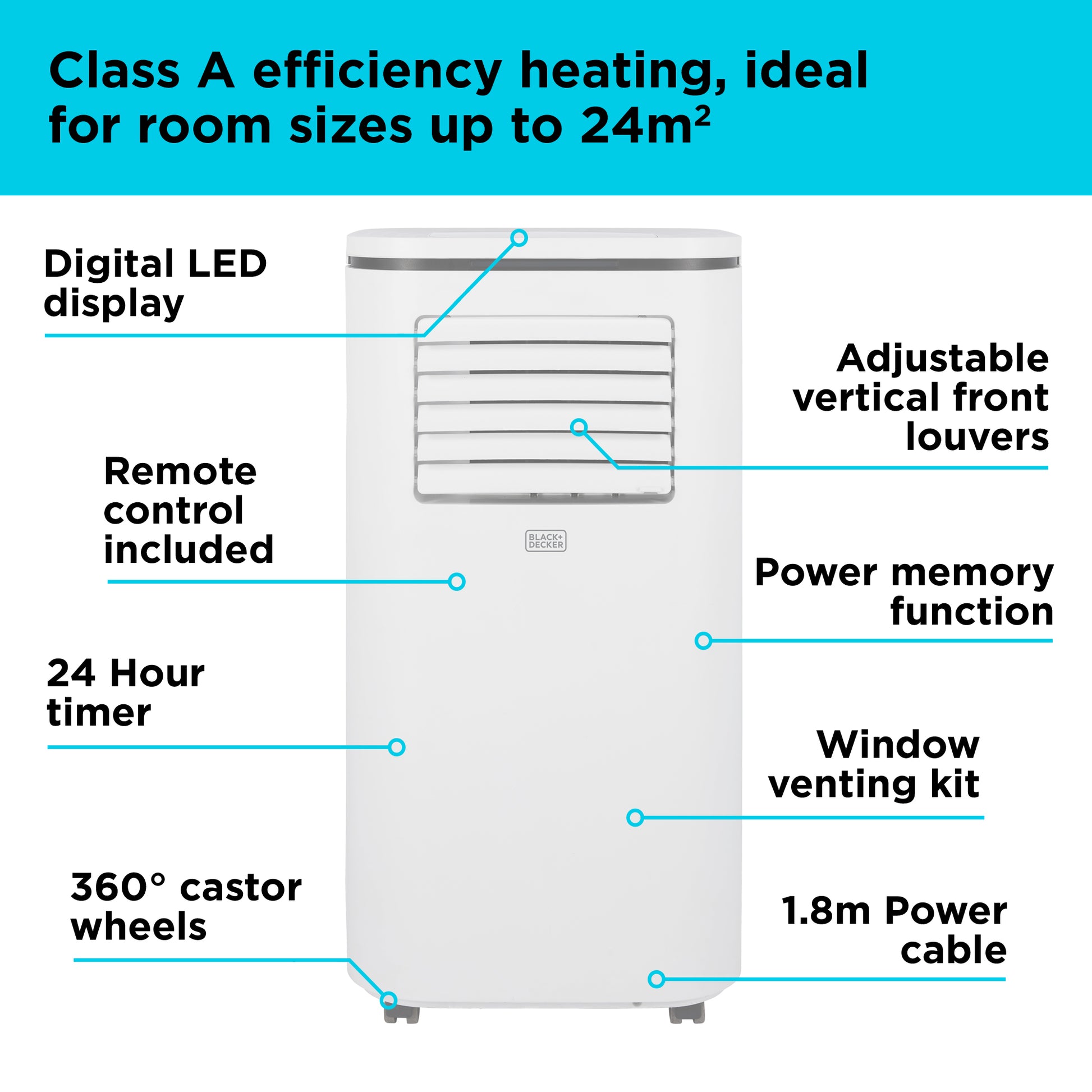 5056032996205 Black & Decker Portable 12000 BTU 4-in-1 Air Conditioner White BXAC40011GB Brambles Cookshop 7