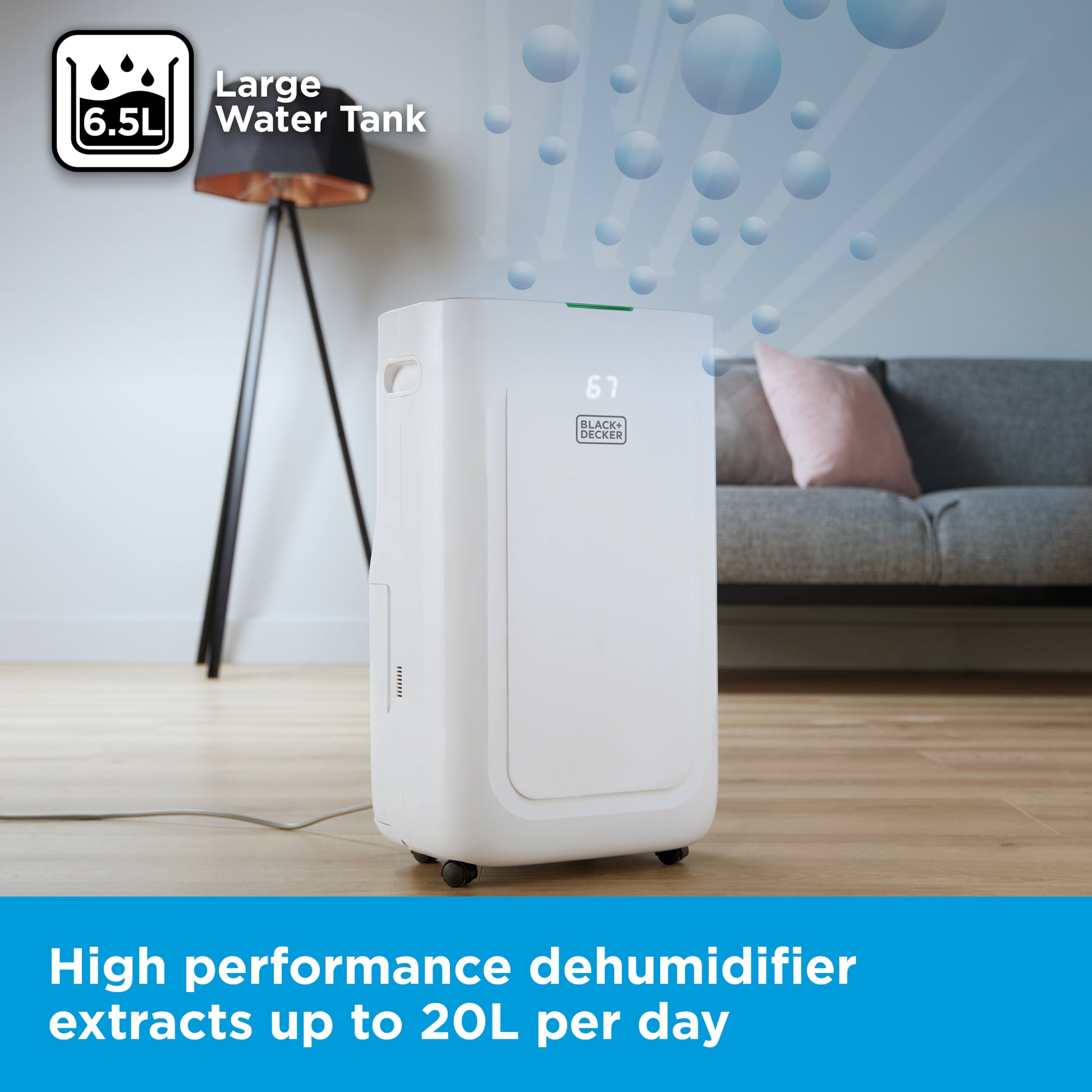 5056462355849 Black & Decker 20 Litre Dehumidifier 24H Timer 6.5L Water Tank WiFi BXEH60014GB Brambles Cookshop 4