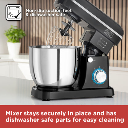 5056462309743 Black & Decker 1300W Stand Mixer Black with Chrome Accents BXMX12054GB Brambles Cookshop 7