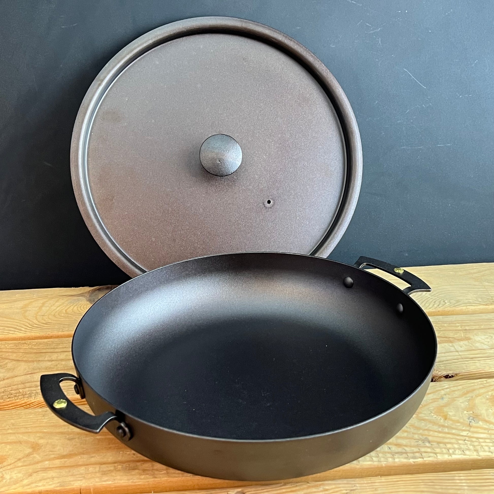 Netherton Foundry 11" (28cm) Chef's Prospector Casserole; spun iron, double handled, oven safe, with Lid