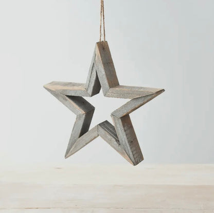Grey Hanging Wooden Star 21cm