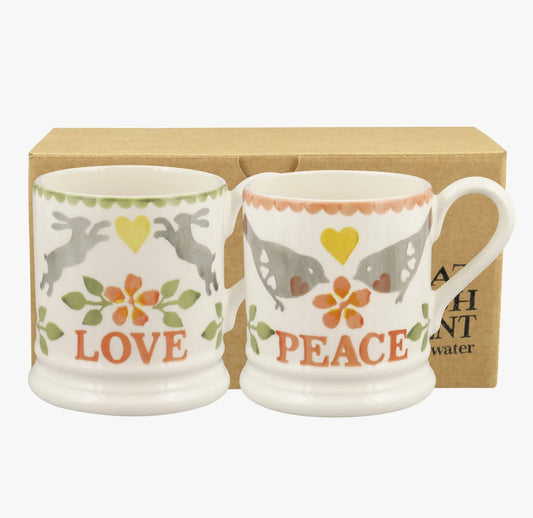 Lovebirds Coral Set Of 2 1/2 Pint Mugs Boxed