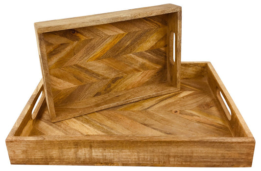 5024418222057 Geko Herringbone Square Wood Rustic Trays Set of 2 brambles cookshop 493