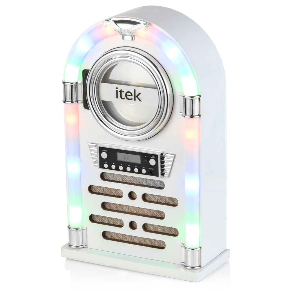 5056032934986 ITEK Freedom Bluetooth Jukebox with CD Player and FM Radio Gloss White I60018CDGW Brambles Cookshop 1