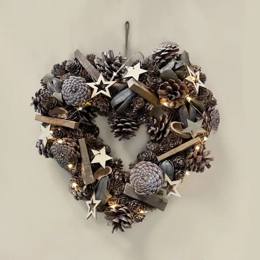 Natural Tone Cluster Wreath with Leds, 37cm