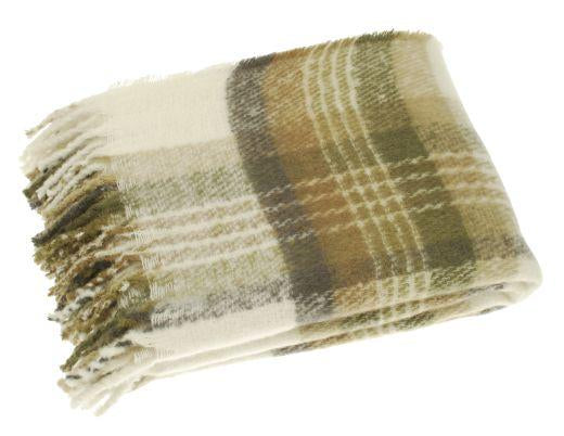 Mohair Check Throw - Olive