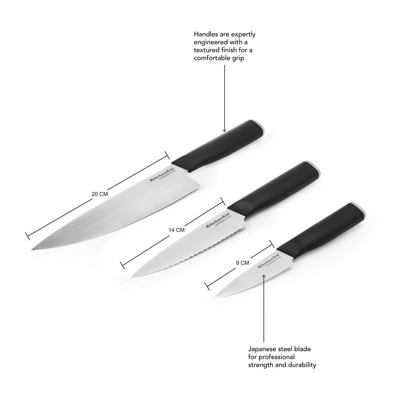 KitchenAid Classic 3-Piece Cooking Knife Set, Sharp High-Carbon Japanese Steel