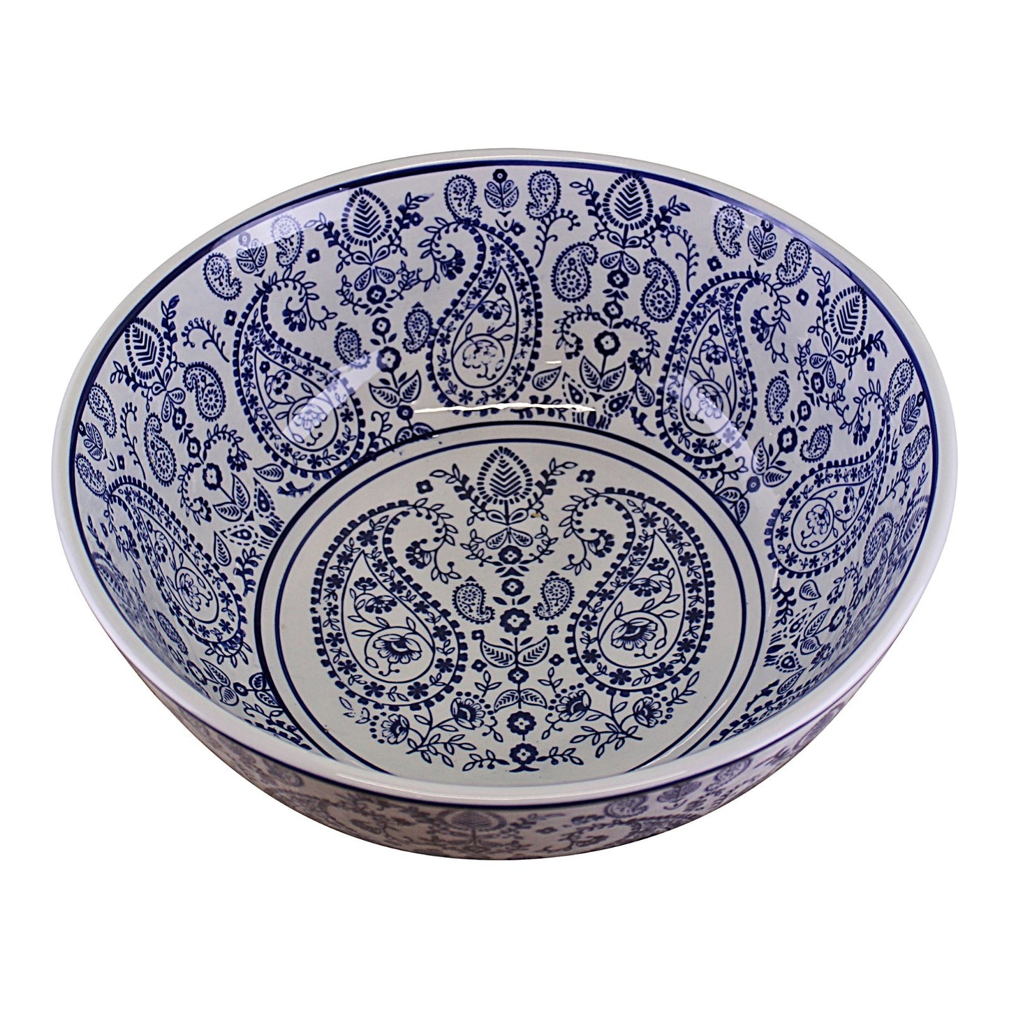 5055684152540 Geko Large Ceramic Bowl, Vintage Blue & White Paisley Design brambles cookshop 206