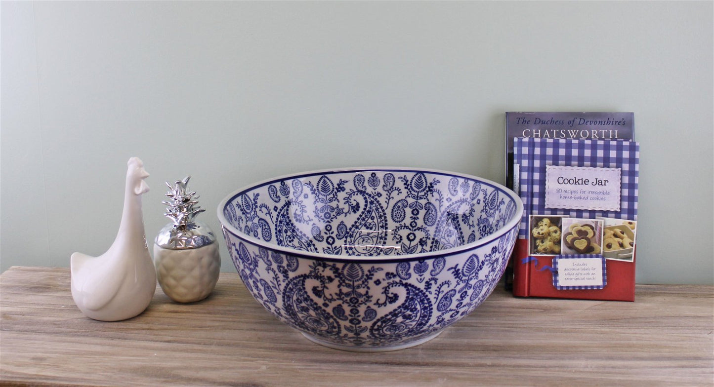 5055684152540 Geko Large Ceramic Bowl, Vintage Blue & White Paisley Design brambles cookshop 207