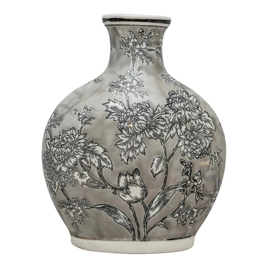 5055684152755 Geko Hand Painted Peony Grey & White Bottle Vase brambles cookshop 235