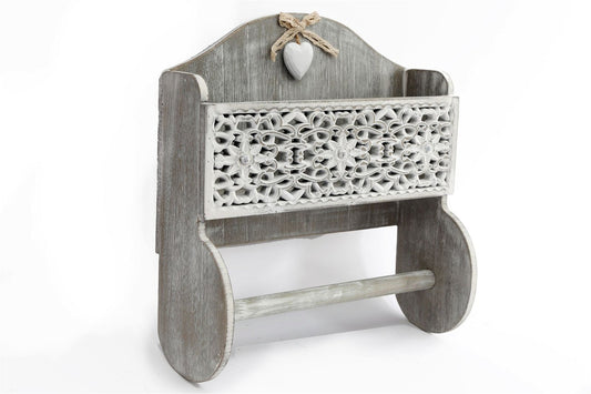 5024418378730 Geko Grey Wooden Kitchen Towel Holder With Cutout Pattern Shelf brambles cookshop 667