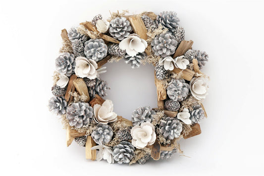 5024418396031 Geko White Flowers & Pinecone Frosted Wreath brambles cookshop 721