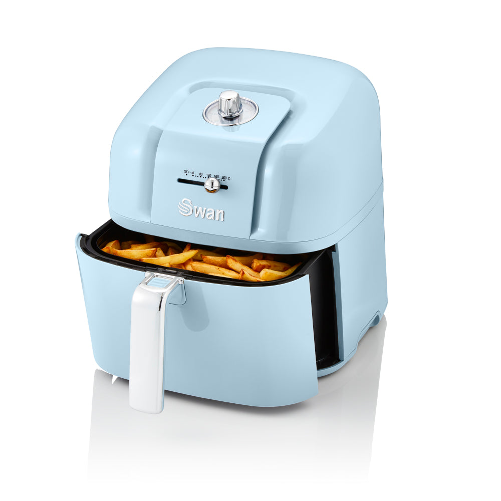 5055322539511 SWAN Swan Retro 6L Manual Air Fryer - Blue SD10510BLN Brambles Cookshop 1