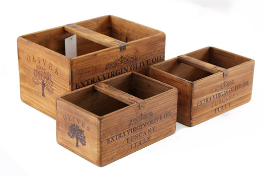 5024418335153 Geko Set of Three Rustic Olive Oil Wooden Crates brambles cookshop 37