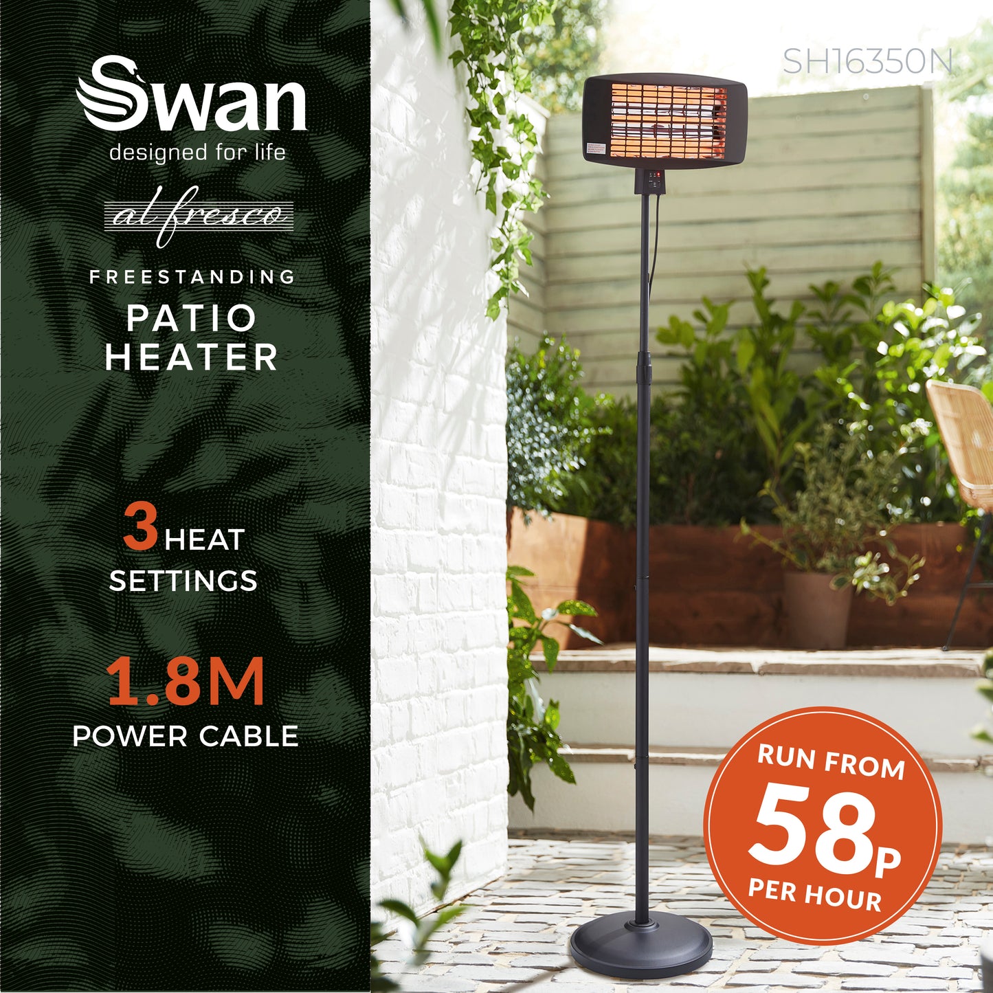 5055322549350 SWAN Swan Stand Patio Heater with Remote SH16350N Brambles Cookshop 2