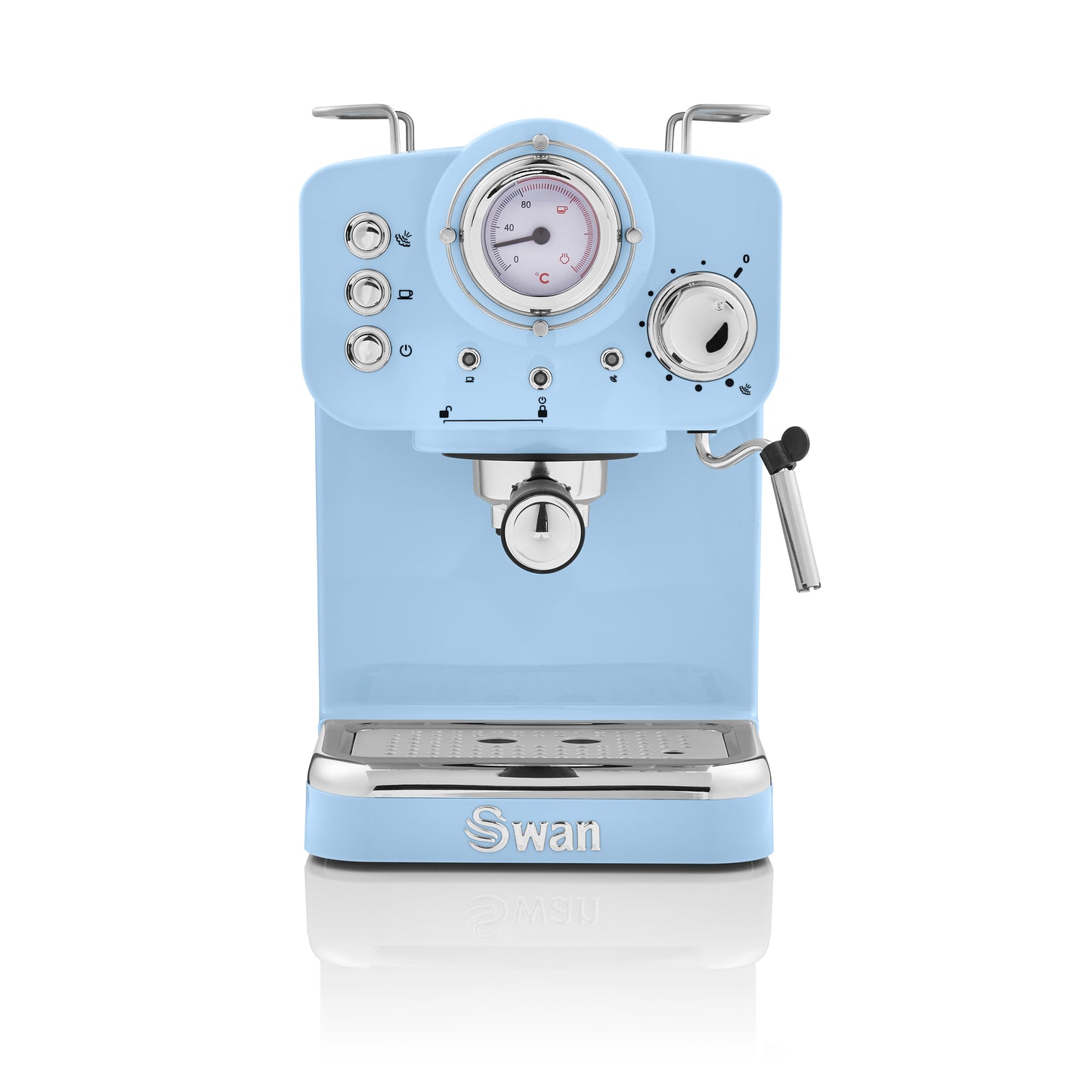 5055322531157 SWAN Swan Retro Pump Espresso Coffee Machine - Blue SK22110BLN Brambles Cookshop 2