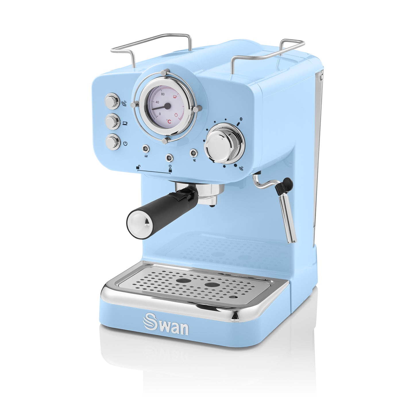 5055322531157 SWAN Swan Retro Pump Espresso Coffee Machine - Blue SK22110BLN Brambles Cookshop 1