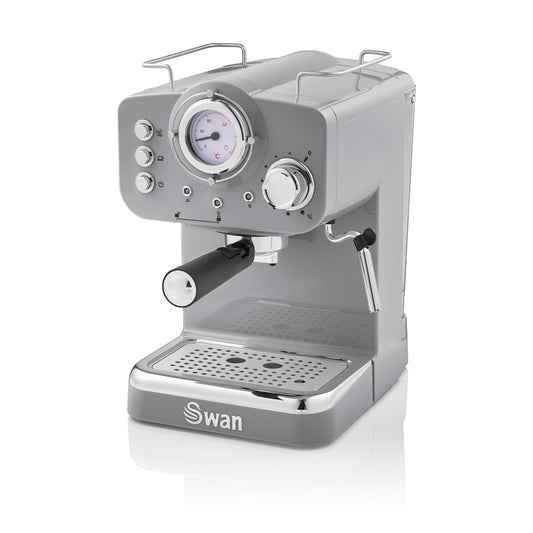 5055322531232 SWAN Swan Retro Pump Espresso Coffee Machine - Grey SK22110GRN Brambles Cookshop 1