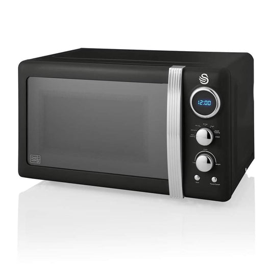 5055322552039 SWAN Swan Digital Retro Microwave 800W - Black SM22030LBN Brambles Cookshop 1