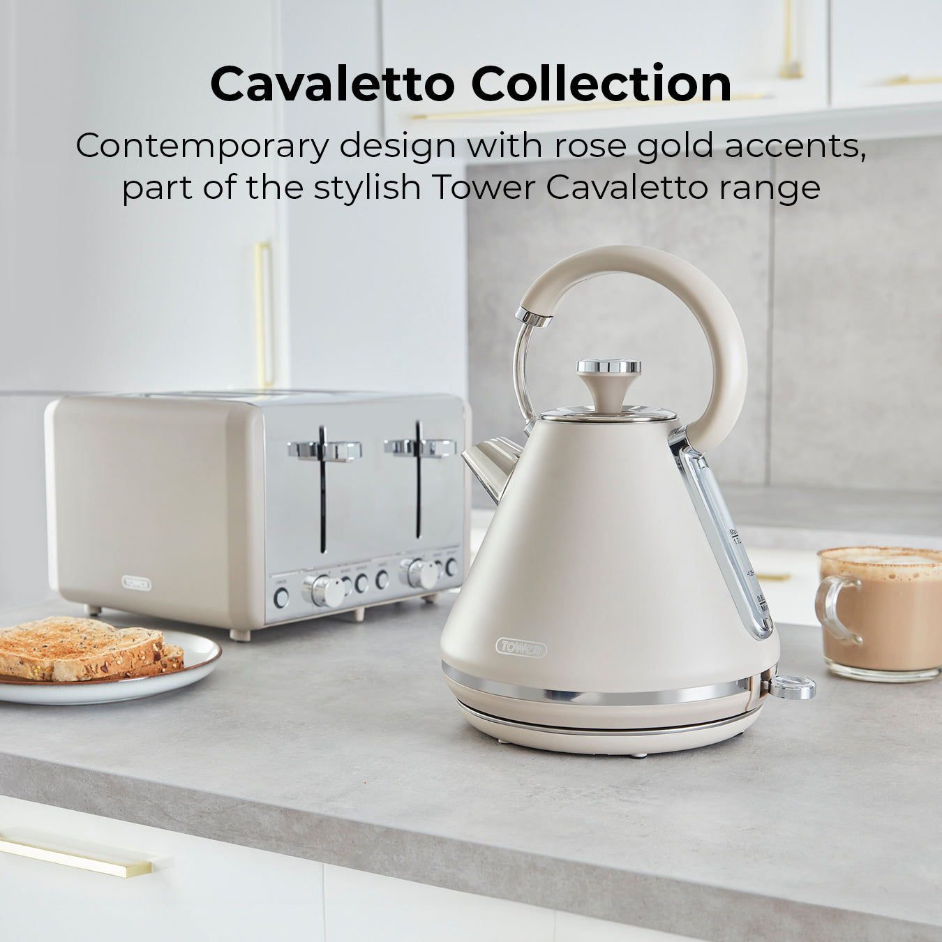 5056462343617 TOWER Cavaletto 1.7L Pyramid Kettle 3KW Latte Chrome Accents T10044MSH Brambles Cookshop 3