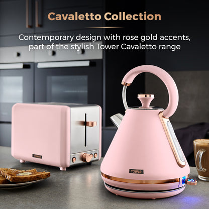 5056032976504 TOWER Cavaletto 3KW 1.7 Litre Pyramid Kettle with Rose Accents T10044PNK Brambles Cookshop 3