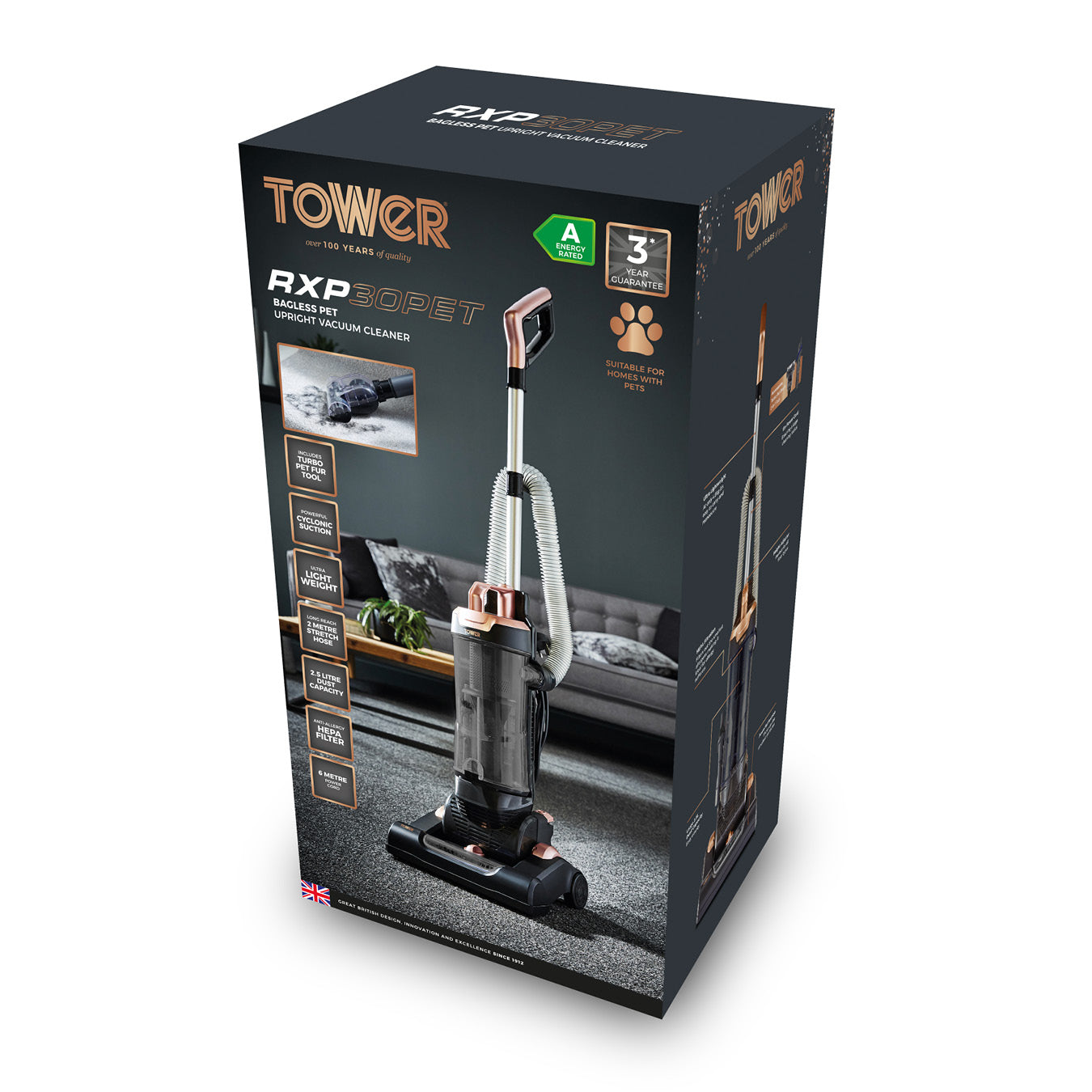 5056032987104 TOWER RXP30PET Bagless Upright Vacuum Cleaner T108000BLGPET Brambles Cookshop 11