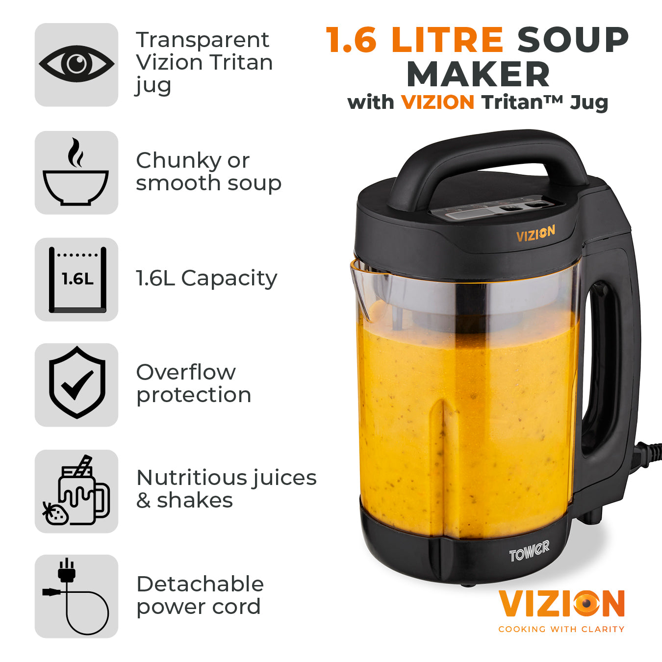 5056462310671 TOWER 1.6L Vizion Soup Maker T12067 Brambles Cookshop 2