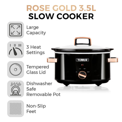 5056032941571 TOWER Infinity 3.5 Litre Slow Cooker with Rose Gold Accents T16018RG Brambles Cookshop 2