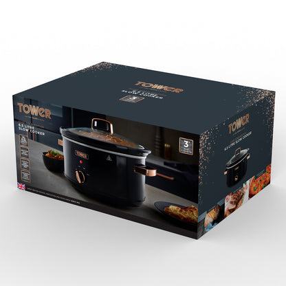 5056032984257 TOWER Rose Gold 6.5 Litre Slow Cooker Black and Rose Gold T16019RG Brambles Cookshop 12