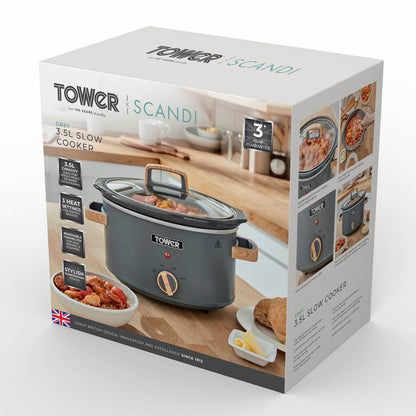 5056032962507 TOWER Tower Scandi 3.5 Litre Stainless Steel Slow Cooker T16034GRY Brambles Cookshop 12