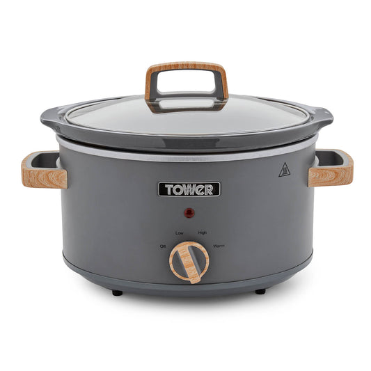 5056032962507 TOWER Tower Scandi 3.5 Litre Stainless Steel Slow Cooker T16034GRY Brambles Cookshop 1