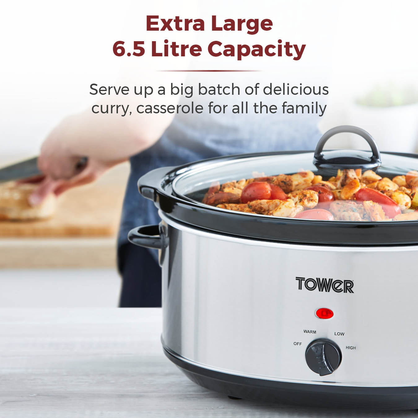 5056462363127 TOWER 6.5L S/S Slow Cooker Stainless Steel Black Handles T16040Y Brambles Cookshop 3