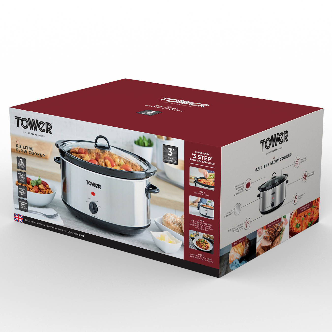 5056462363127 TOWER 6.5L S/S Slow Cooker Stainless Steel Black Handles T16040Y Brambles Cookshop 9