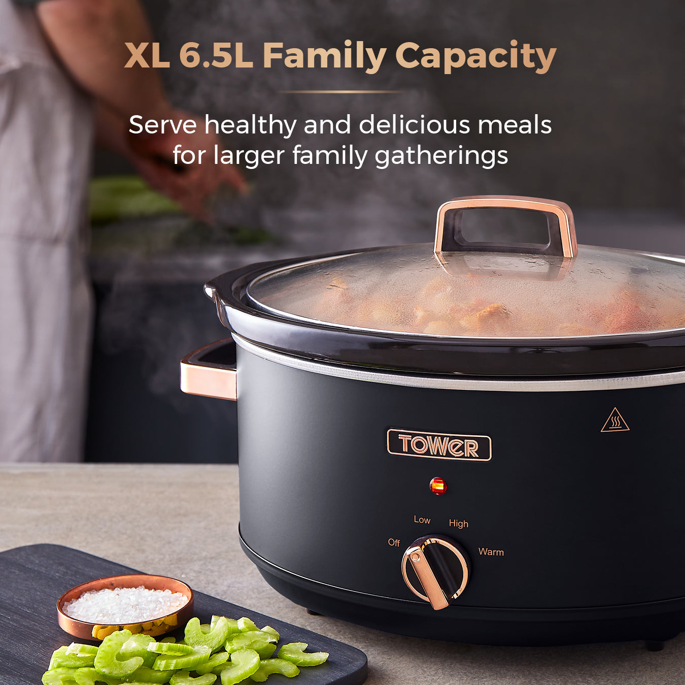 5056462300443 TOWER Cavaletto 6.5 Litre Slow Cooker Black T16043BLK Brambles Cookshop 3