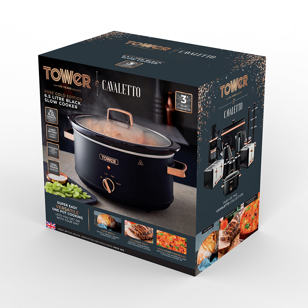 5056462300443 TOWER Cavaletto 6.5 Litre Slow Cooker Black T16043BLK Brambles Cookshop 11