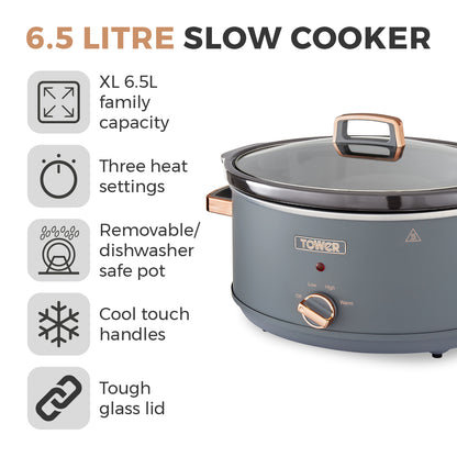 5056462300481 TOWER Cavaletto 6.5 Litre Slow Cooker Grey T16043GRY Brambles Cookshop 2