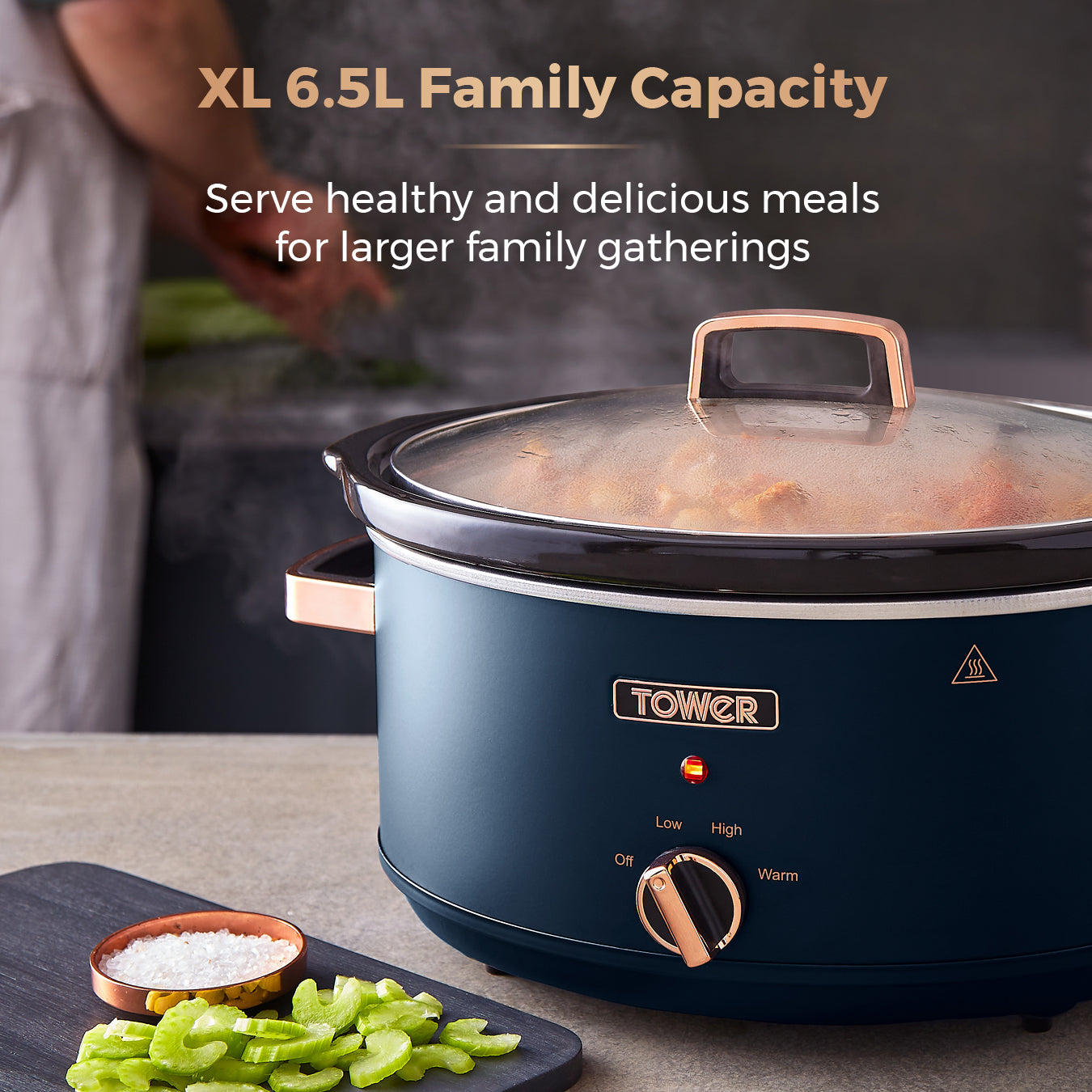 5056462300467 TOWER Cavaletto 6.5 Litre Slow Cooker Midnight Blue T16043MNB Brambles Cookshop 3