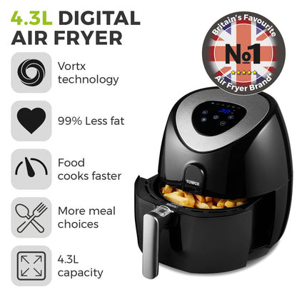 5056032925434 TOWER 1500W 4.3 Litre Digital Air Fryer T17024 Brambles Cookshop 2