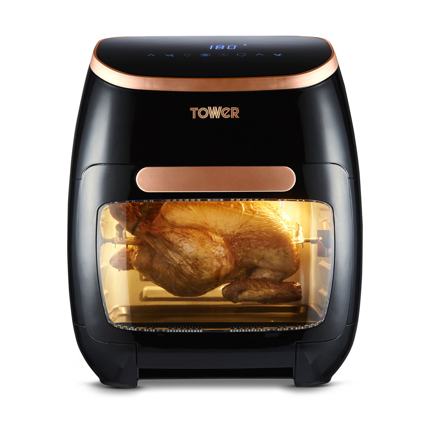 5056032967977 TOWER Xpress Pro 2000W 11 Litre 5-in-1  Rose Gold Digital Air Fryer Oven with Rotisserie T17039RGB Brambles Cookshop 1