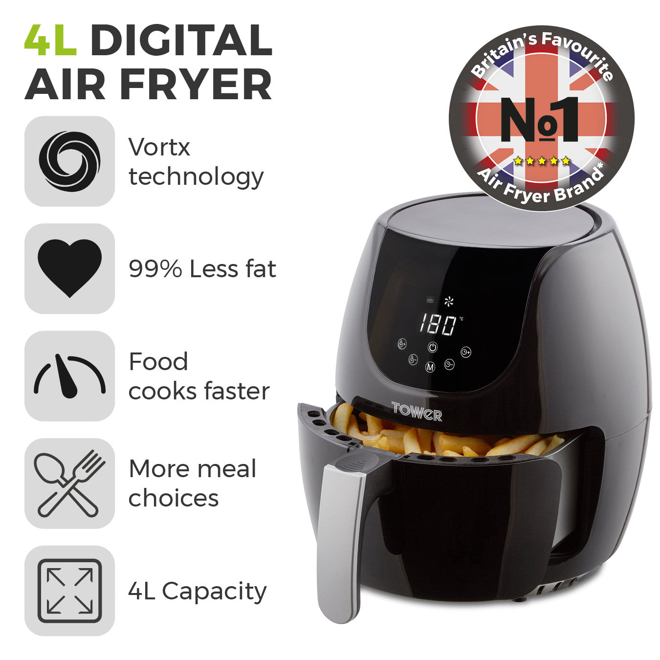 5056032987746 TOWER 4 Litre Digital Air Fryer T17067 Brambles Cookshop 2