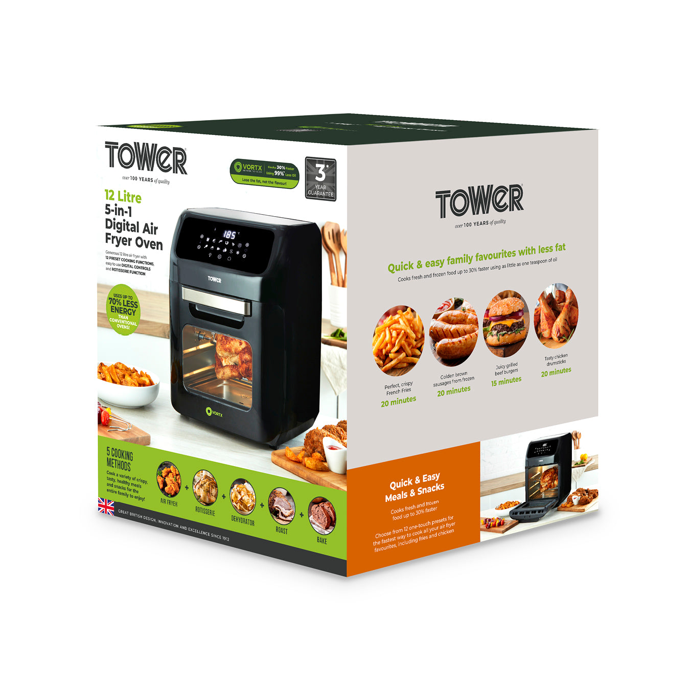 5056462360027 TOWER Vortx 12L Air Fryer Oven Black and Chrome Tower Website Exclusive T17128 Brambles Cookshop 11