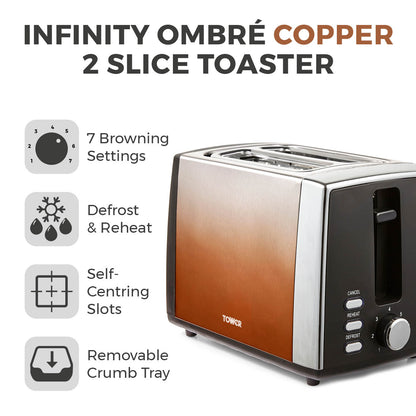 5056032959330 TOWER Infinity Ombre 2 Slice Toaster Copper T20038COP Brambles Cookshop 2