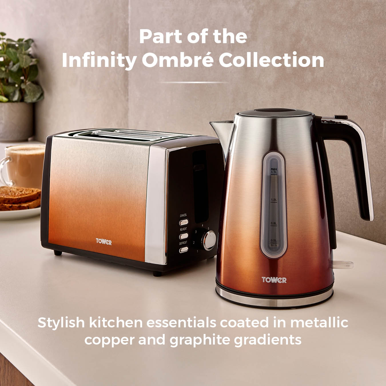 5056032959330 TOWER Infinity Ombre 2 Slice Toaster Copper T20038COP Brambles Cookshop 7